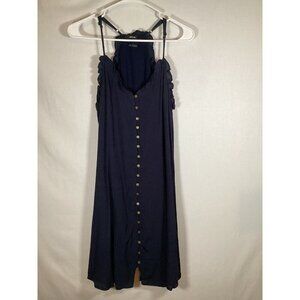 MISS ME Dress Buttons Sleeveless Blue Classic Preppy Small Ruffle
